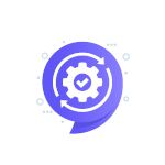 Icon of a gear with a checkmark indicating optimized process repeatability for medical manufacturing systems.